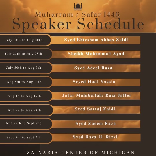Muharram/Safar Speaker Schedule